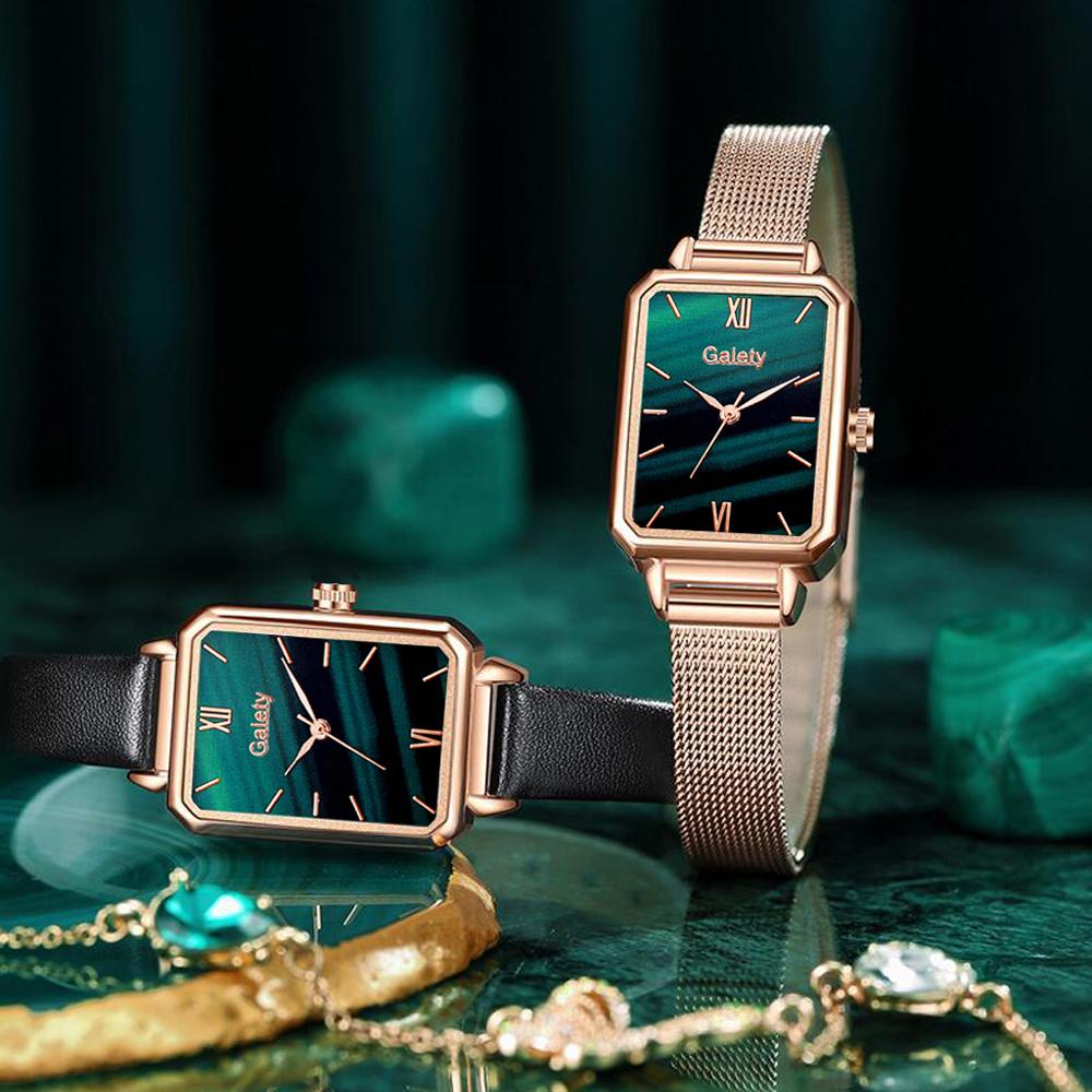 Reloj cuadrado de cuarzo para mujer, conjunto de pulsera, esfera verde 4