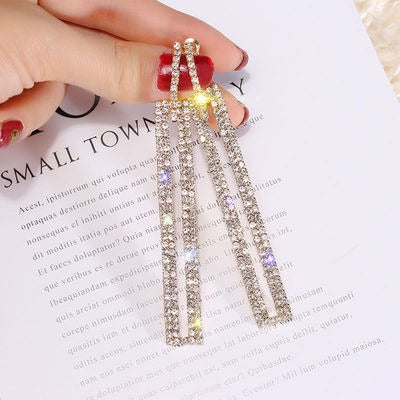 Pendientes De Boda Largos Con Diamantes De Imitación Geométricos