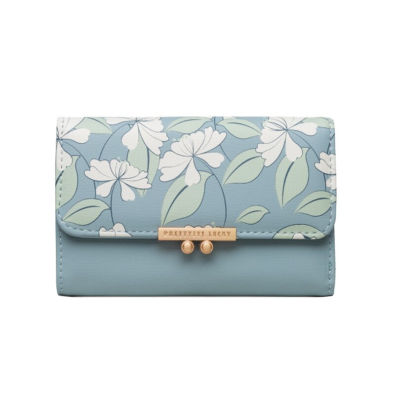 Cartera de moda bonita para mujer, Cartera de flores frescas con estampado medio, monedero de tres pliegues para mujer, Cartera de Carteira multifunción para mujer