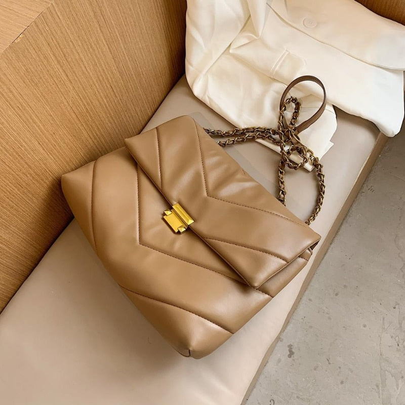 Bolso de hombro de piel sintética para mujer, bandolera de gran capacidad con cadena, a la moda 6