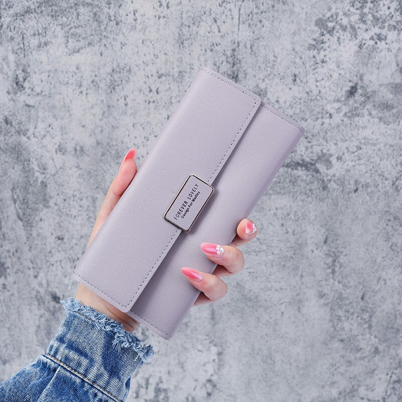 Cartera de cuero con broche para mujer