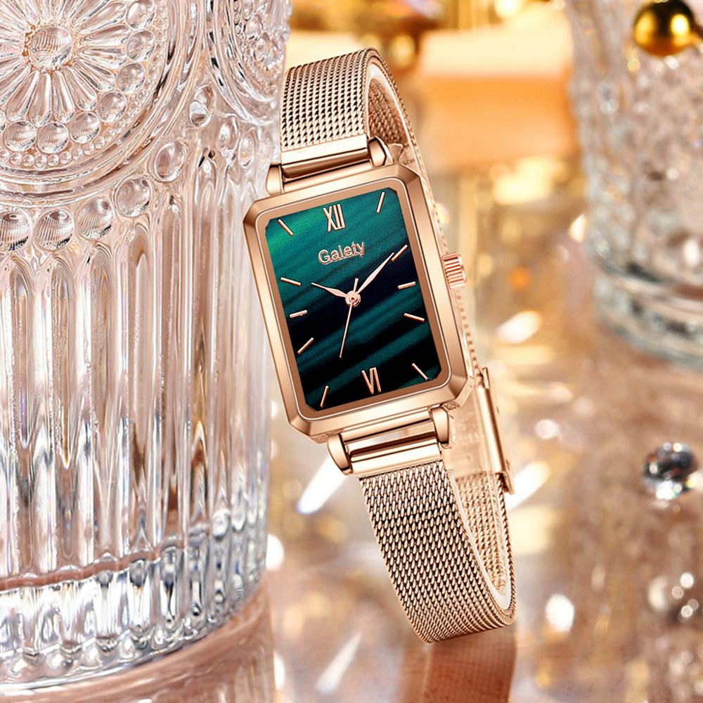 Reloj cuadrado de cuarzo para mujer, conjunto de pulsera, esfera verde 3