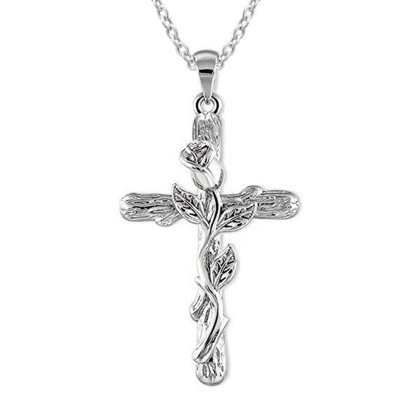 Collar con colgante clásico de aleación de Jesús para mujer y niña, colgante Vintage de Cruz rosa, adornos religiosos góticos