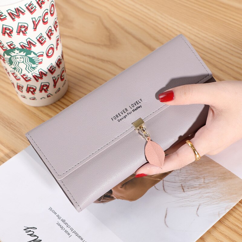 Cartera larga de cuero sintético para mujer