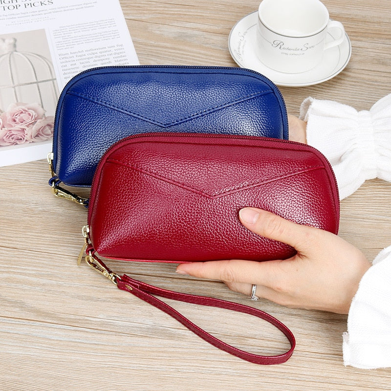 Cartera multifuncional de estilo largo para mujer, monedero de piel sintética, tarjetero 1