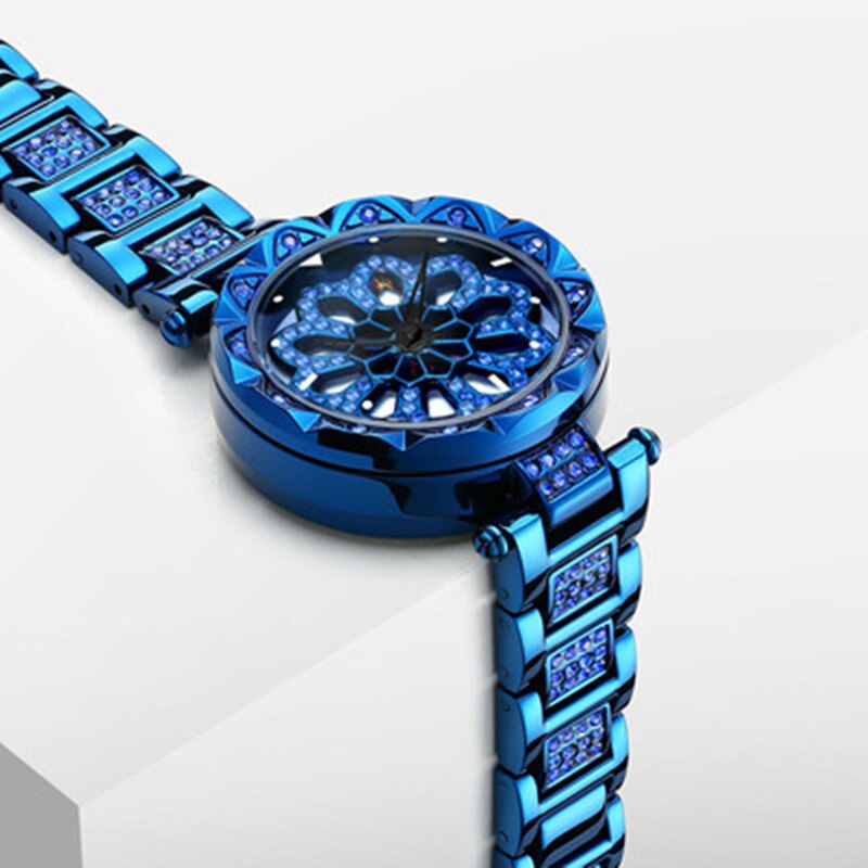 Reloj giratorio de cuarzo con flores para mujer