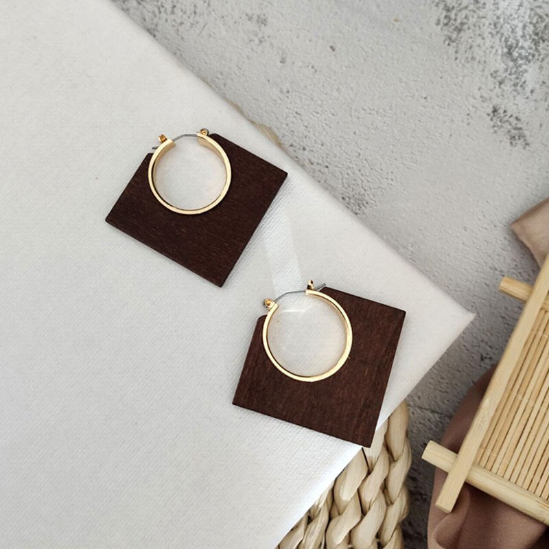 Pendientes De Madera Natural Para Mujer, Accesorios Geométricos
