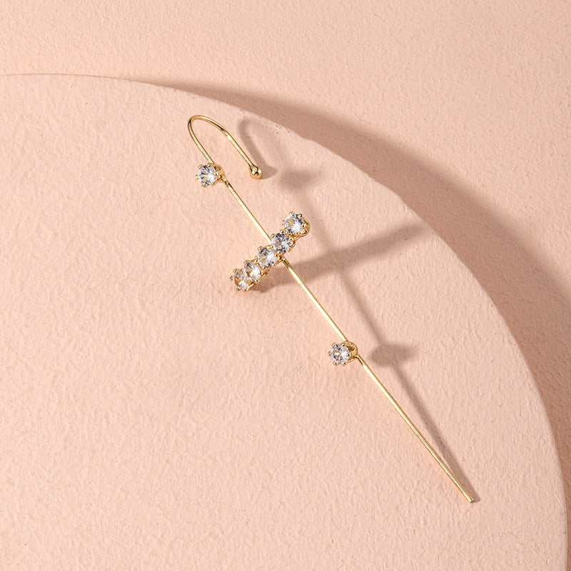 Pendientes De Tuerca De Cristal, Cz Cuff Piercing, Pendientes De Cruz Llamativos