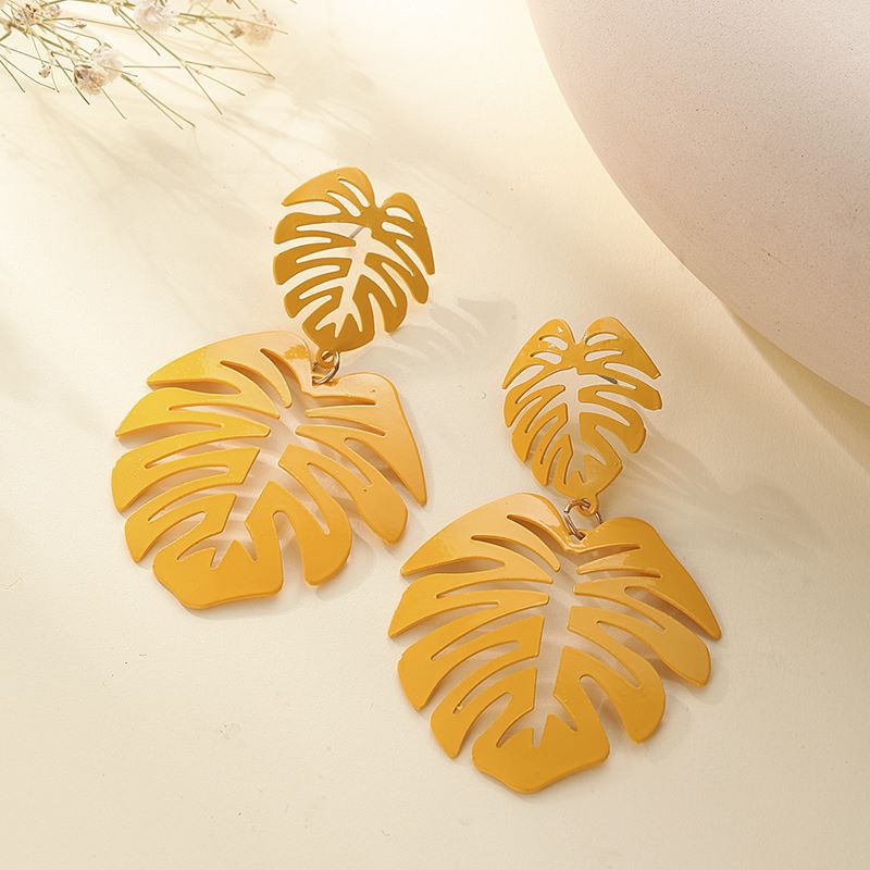Pendientes De Gota De Hojas Huecas Para Mujer