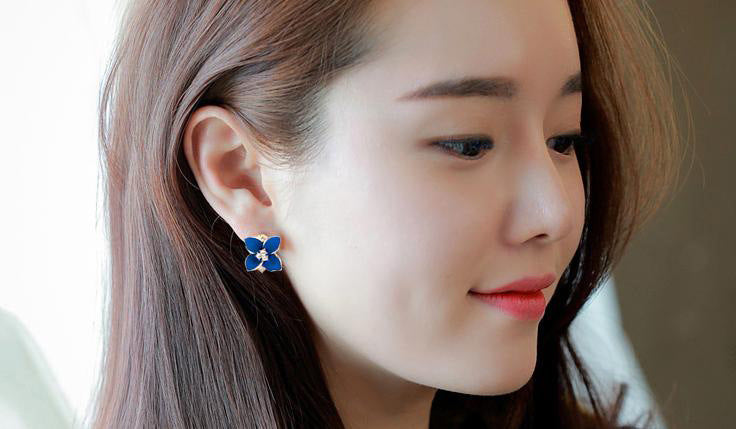 Pendientes Elegantes De Cristal De Flor Azul Para Mujer, Pendientes De Camelia