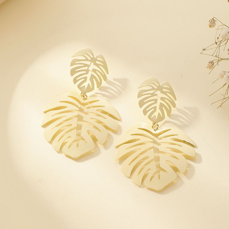 Pendientes De Gota De Hojas Huecas Para Mujer