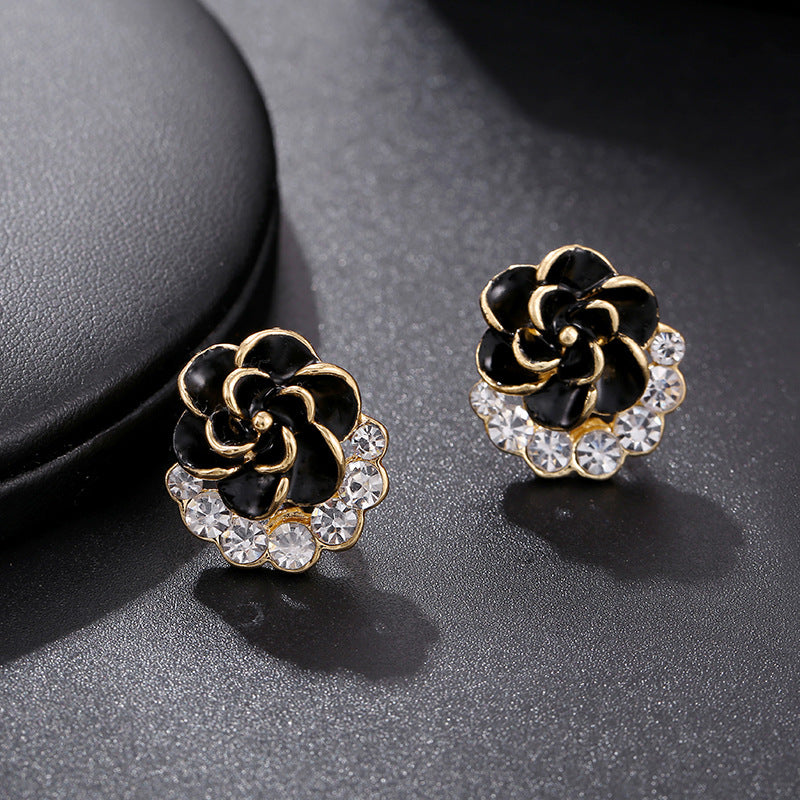 Pendientes De Aleación De Zinc Aretes Elegantes, Flor Azul, Cristal