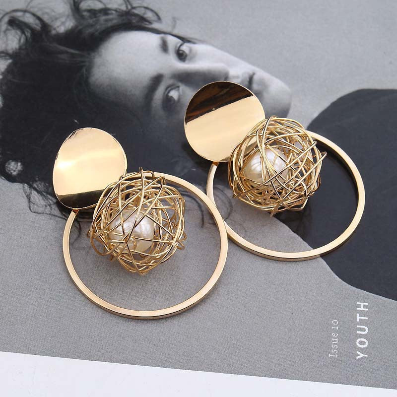 Pendientes Redondos De Estilo Coreano Aretes Colgantes Con Conchas Geométricas
