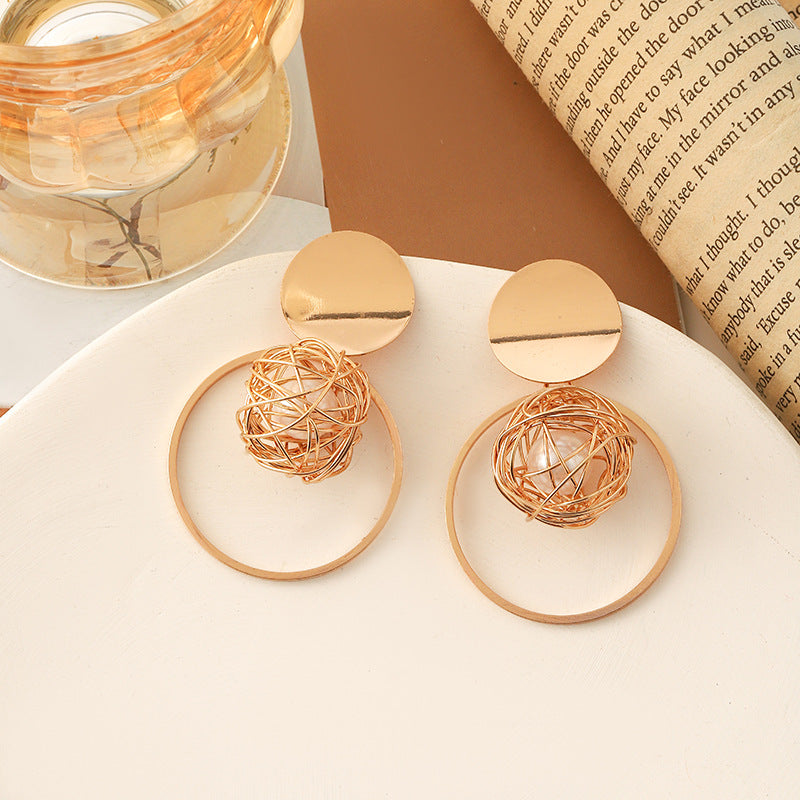 Pendientes Redondos De Estilo Coreano Aretes Colgantes Con Conchas Geométricas