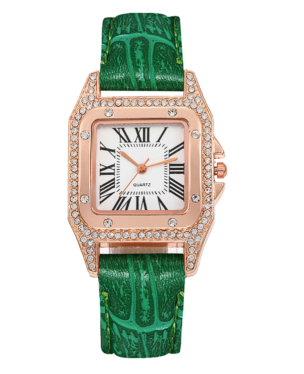 Reloj de pulsera con esfera cuadrada estrellada de diamante para mujer, conjunto de cronógrafos de pulsera, de cuero, de cuarzo, femenino