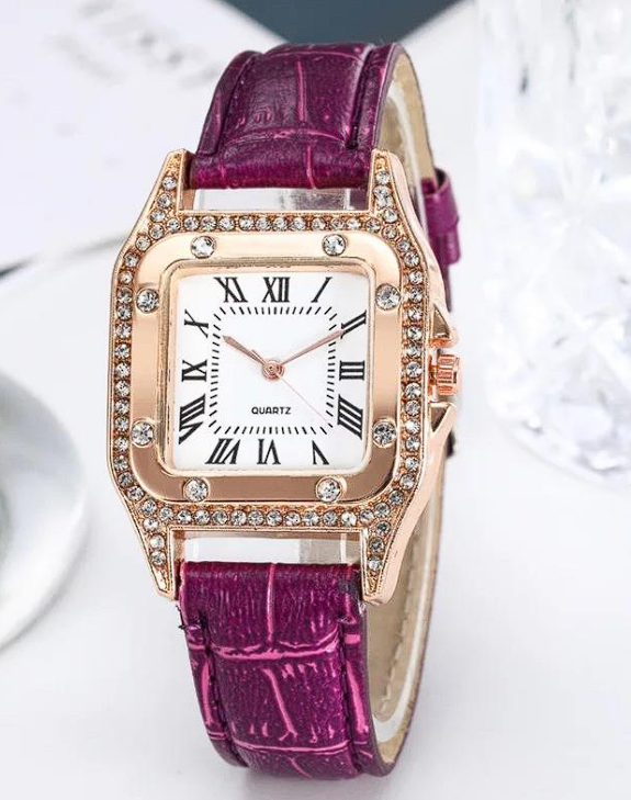 Reloj de pulsera con esfera cuadrada estrellada de diamante para mujer, conjunto de cronógrafos de pulsera, de cuero, de cuarzo, femenino