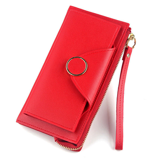 Cartera larga de piel sintética monedero tarjetero, bolso de mano