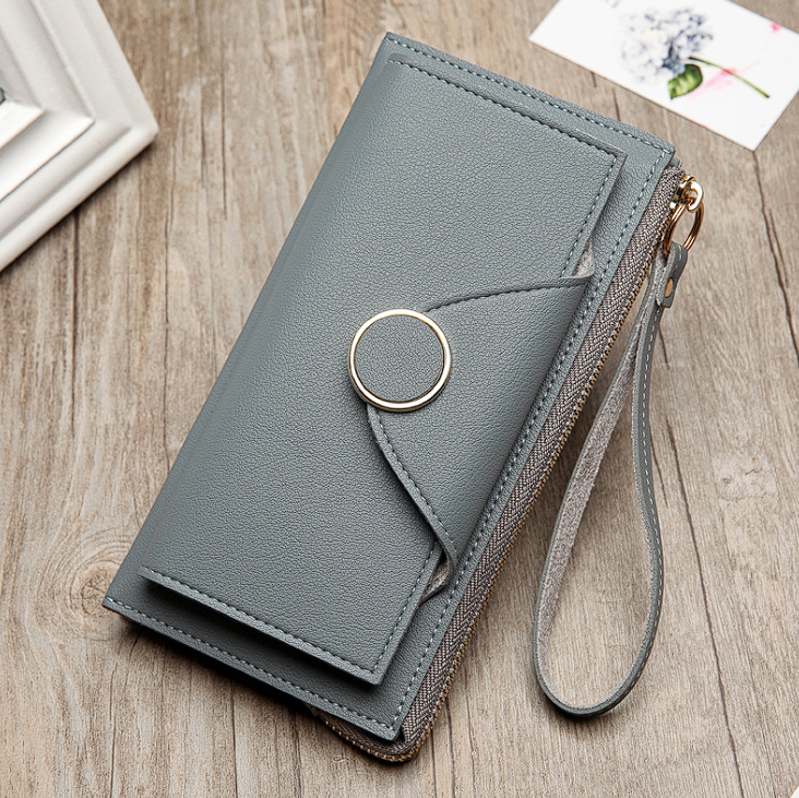 Cartera larga de piel sintética monedero tarjetero, bolso de mano