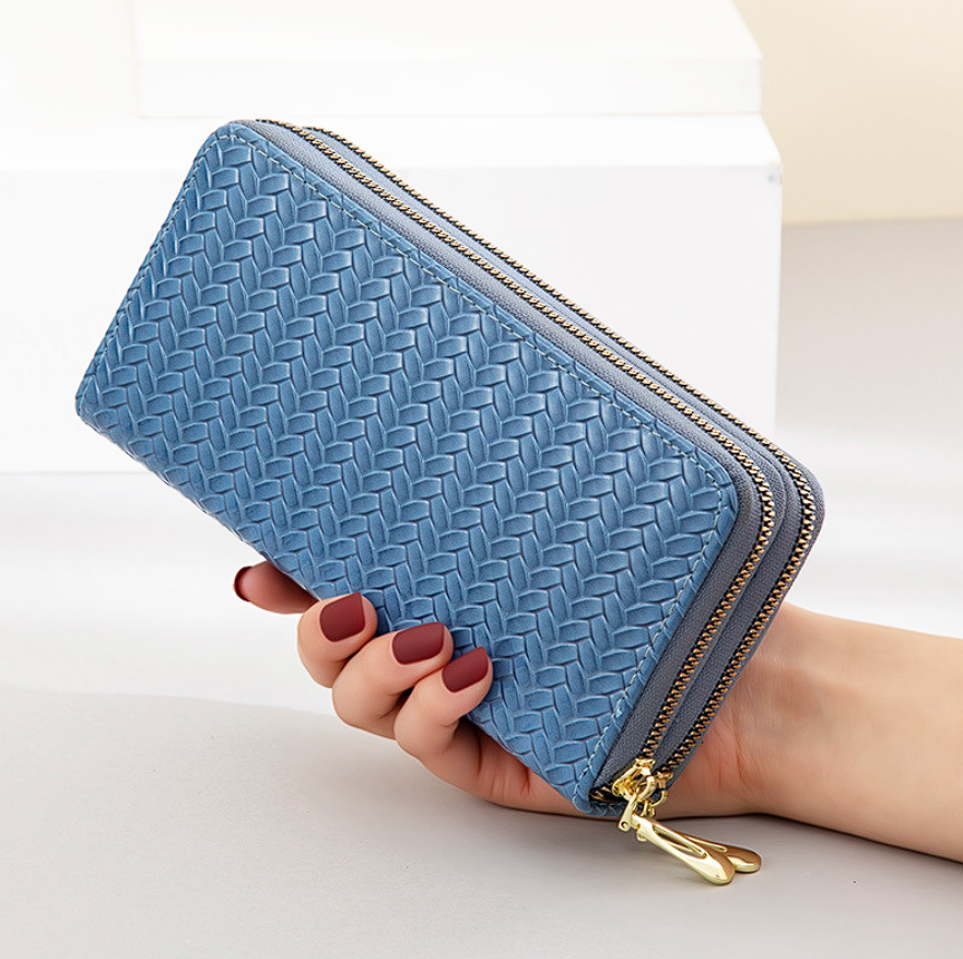 Cartera tejida de cuero para mujer, funda de teléfono