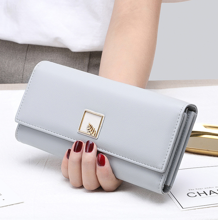 Billeteras de cuero sintético para mujer, cartera larga para teléfono, bolso de mano con hojas, monedero, tarjetero