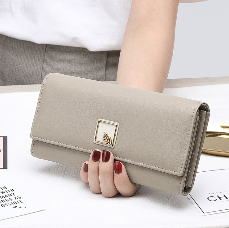 Billeteras de cuero sintético para mujer, cartera larga para teléfono, bolso de mano con hojas, monedero, tarjetero