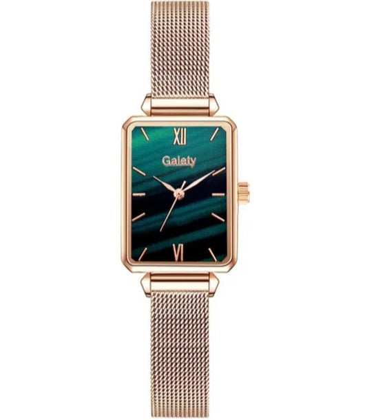 Reloj cuadrado de cuarzo para mujer, conjunto de pulsera, esfera verde